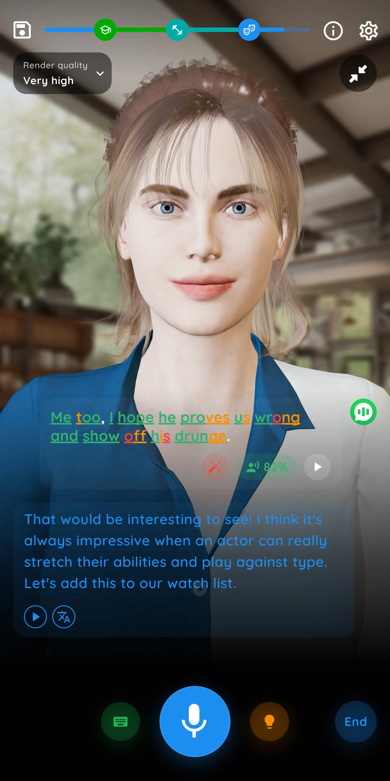 Ligu AI tutor speaking naturally in a conversation scene