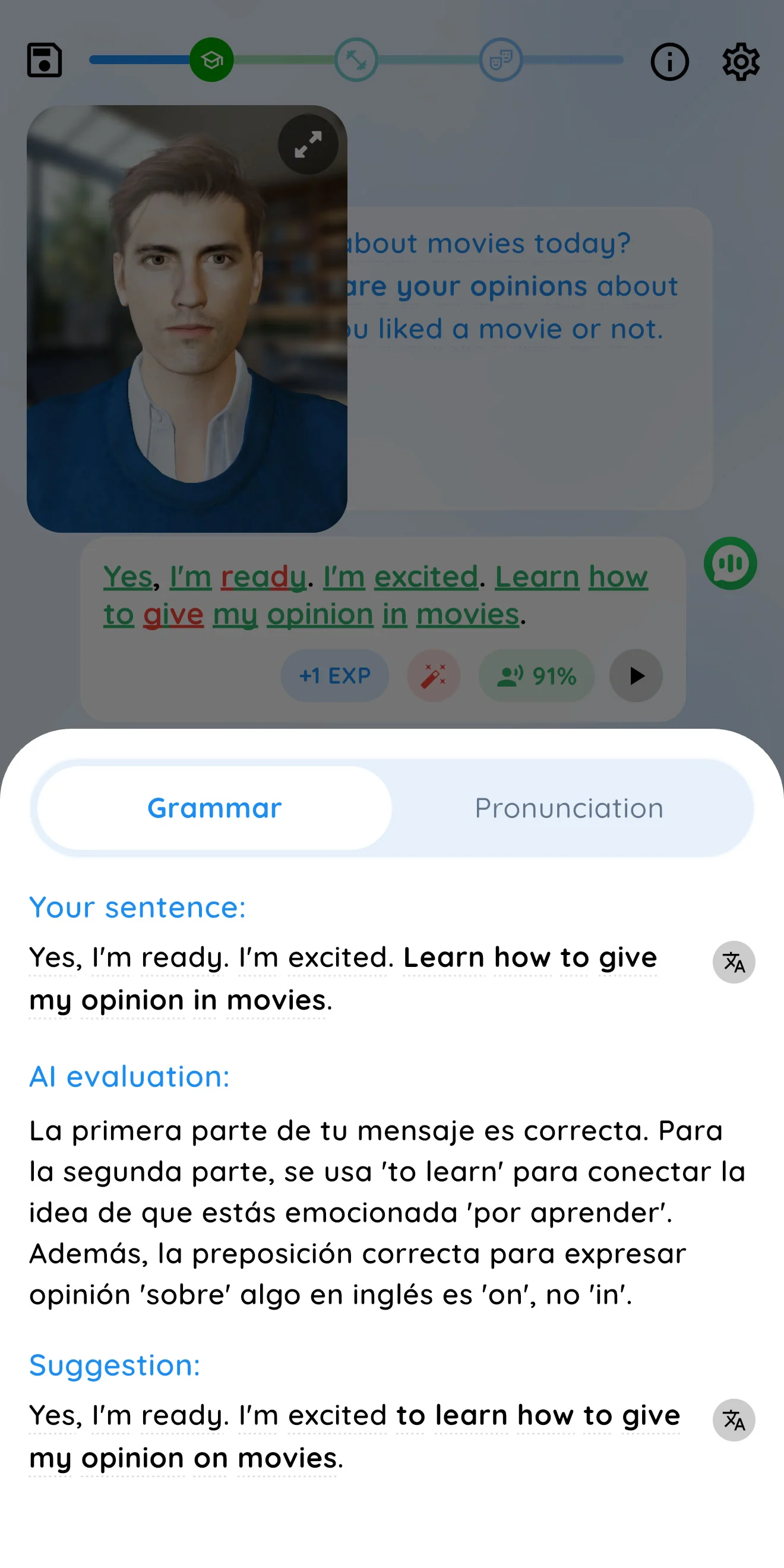 Ligu grammar assessment with corrected English sentence